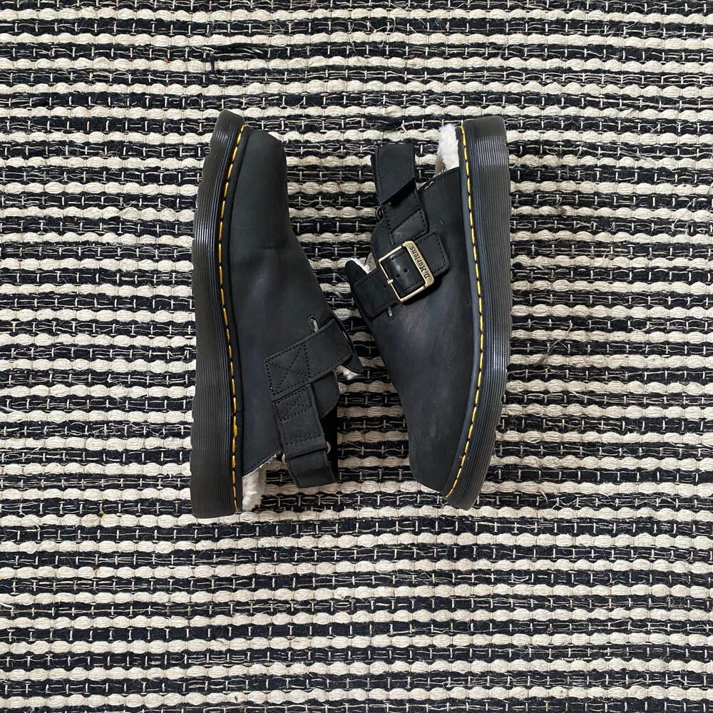 🌿Dr Martens Unisex Jorge II Ambassador Black Faux Fur Sling Back Mules 9M 10L